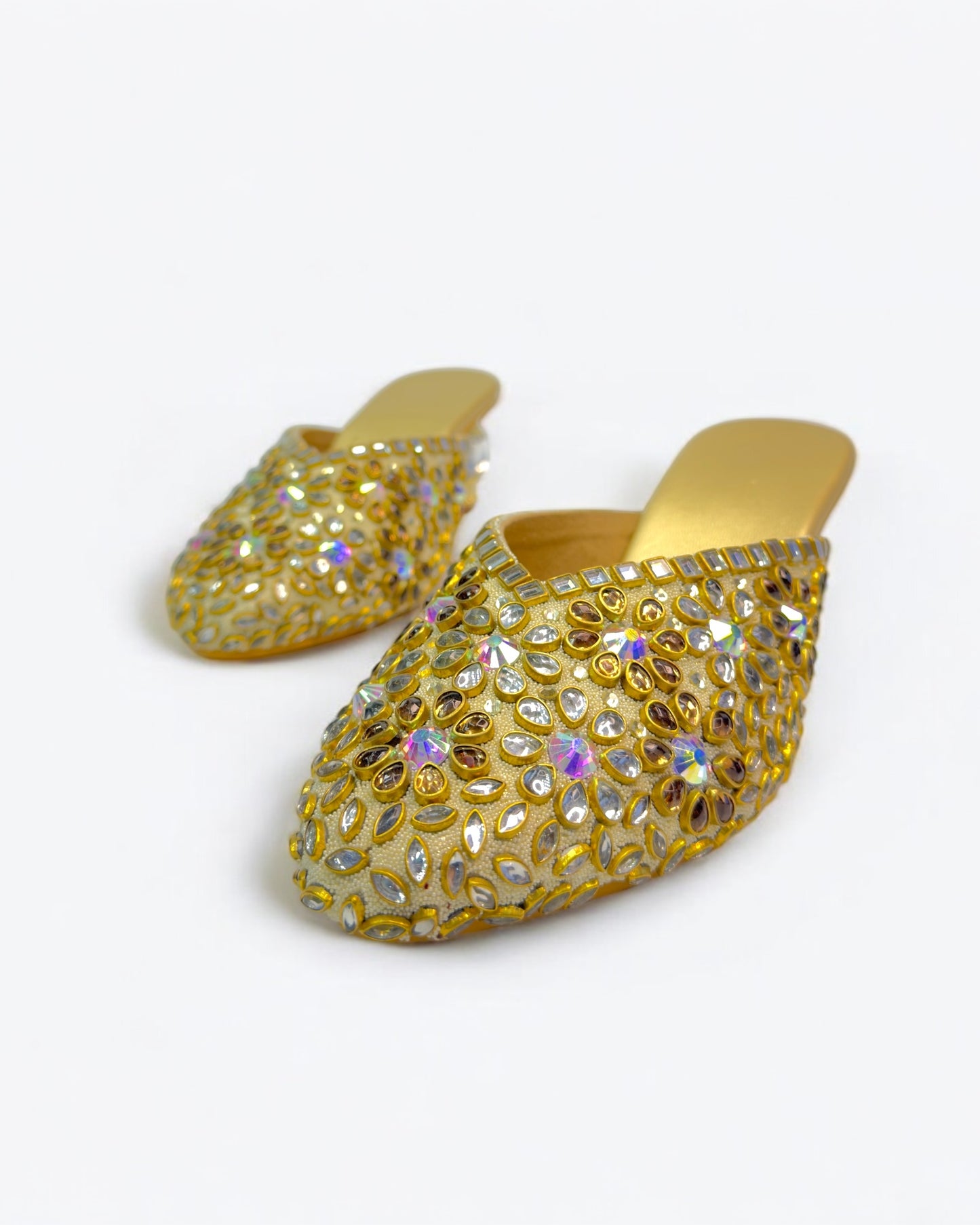 Women's Luxe Golden Antique Stone Women's Glass Kitten Heels – Elegant Footwear for Weddings, Receptions & Formal Event