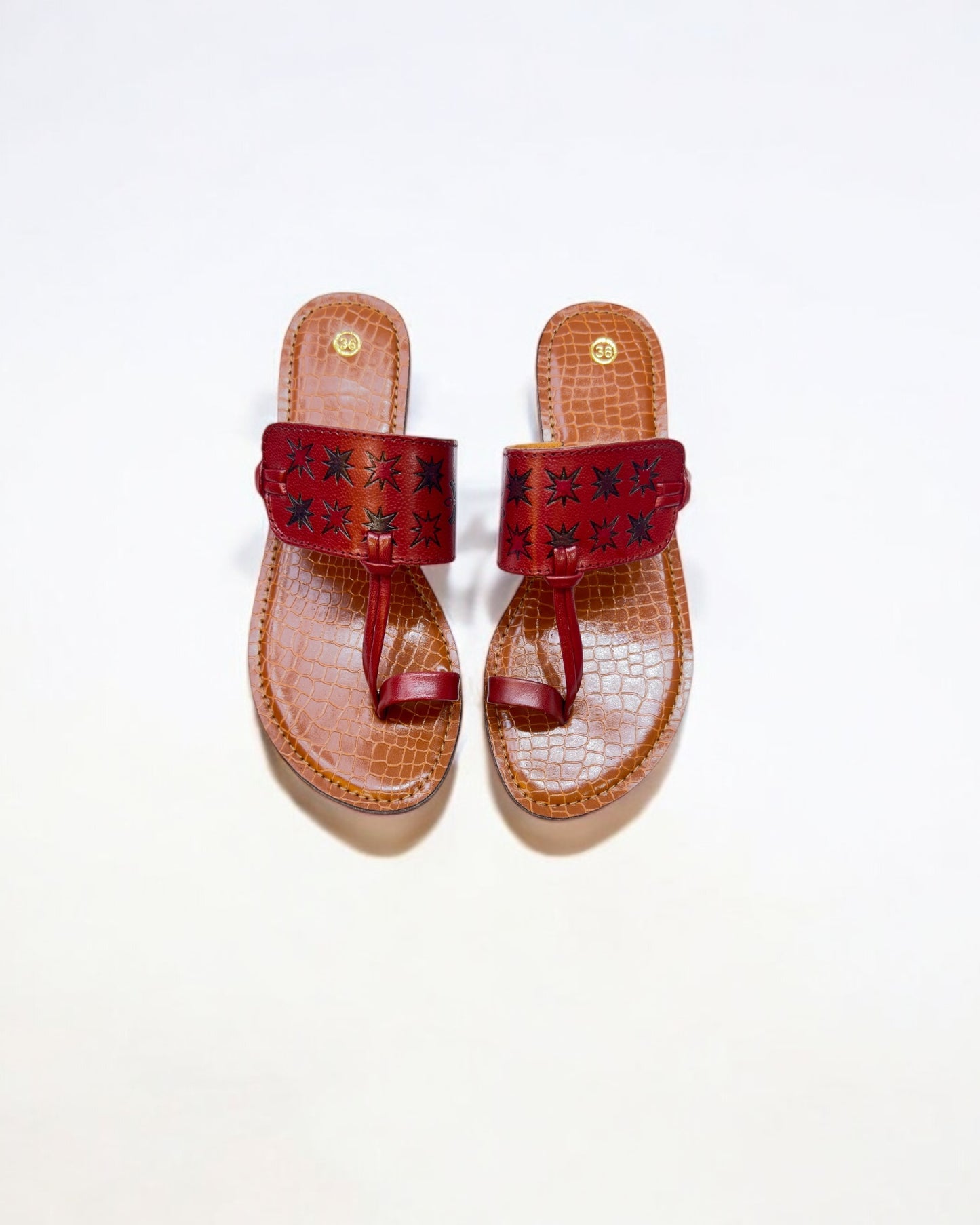 Women's Stylish Flat Leather Chappal with Diamond Multicolor Engraved Design –