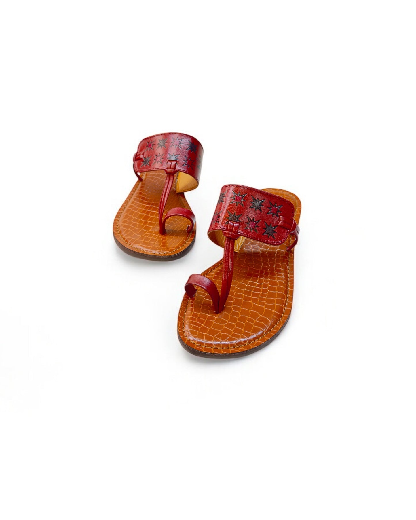Women's Stylish Flat Leather Chappal with Diamond Multicolor Engraved Design –