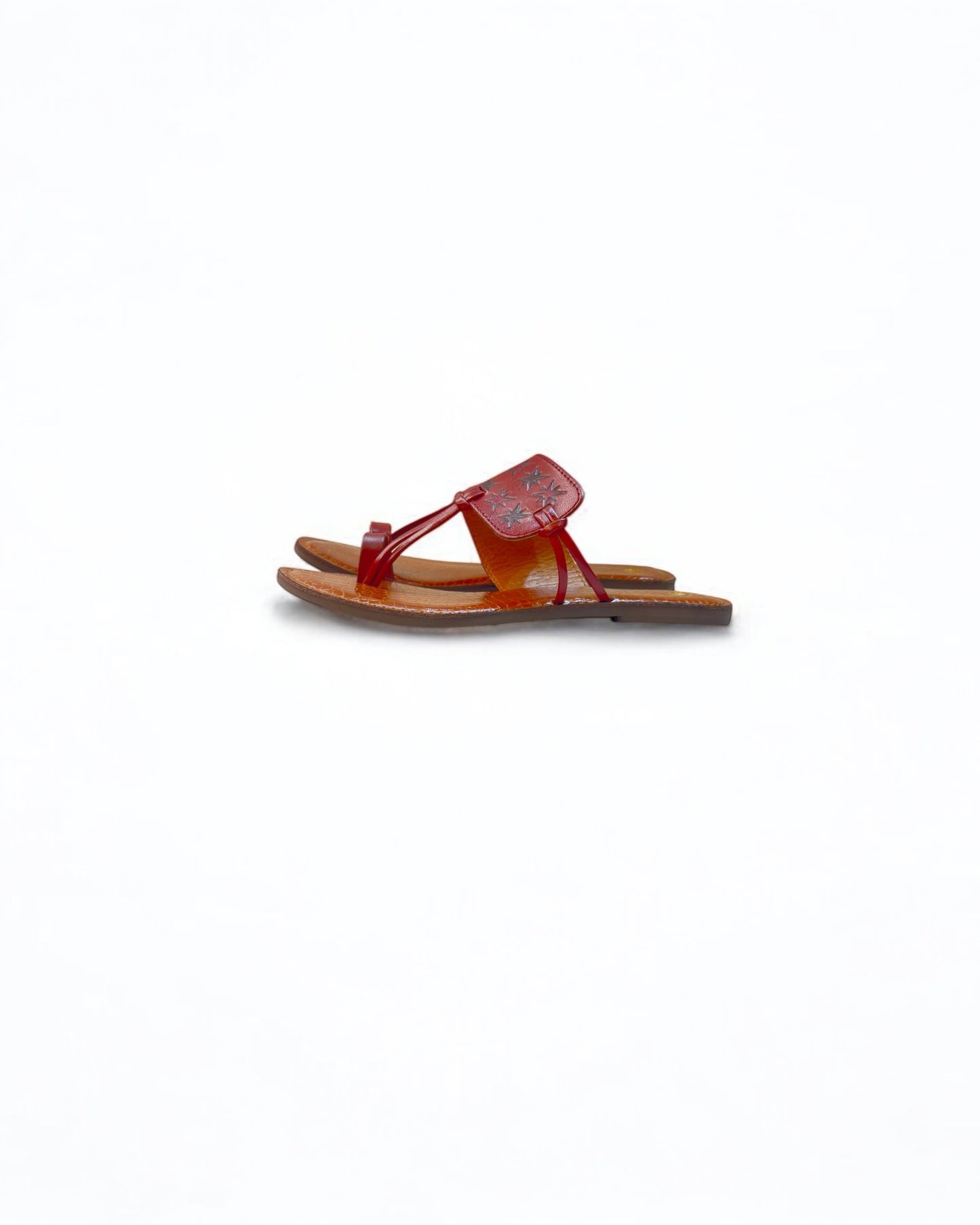 Women's Stylish Flat Leather Chappal with Diamond Multicolor Engraved Design –