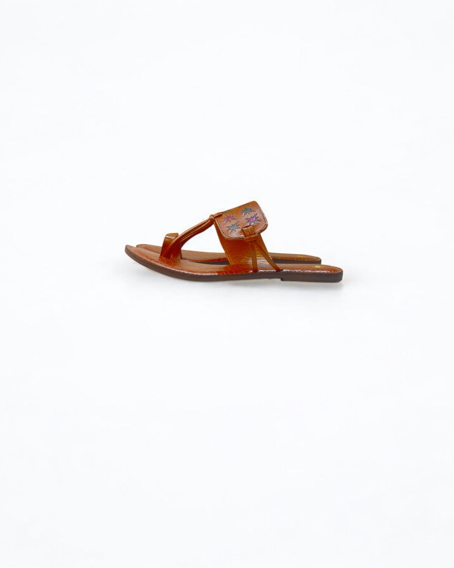 Women's Stylish Flat Leather Chappal with Diamond Multicolor Engraved Design –