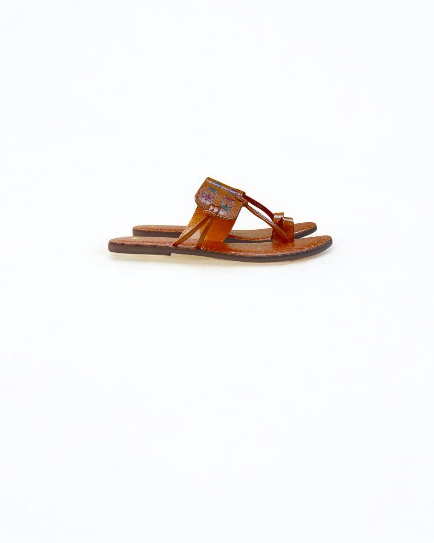 Women's Stylish Flat Leather Chappal with Diamond Multicolor Engraved Design –