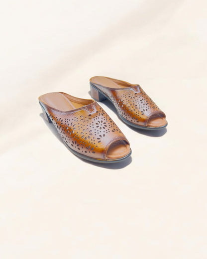 Women's Leather Mule Perforated Formal Peep Toe