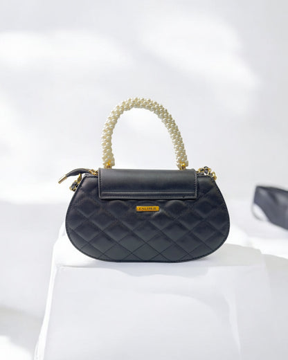 Women's Royal Charm Black Pearl Handle Handbag – Where Elegance Meets Edge