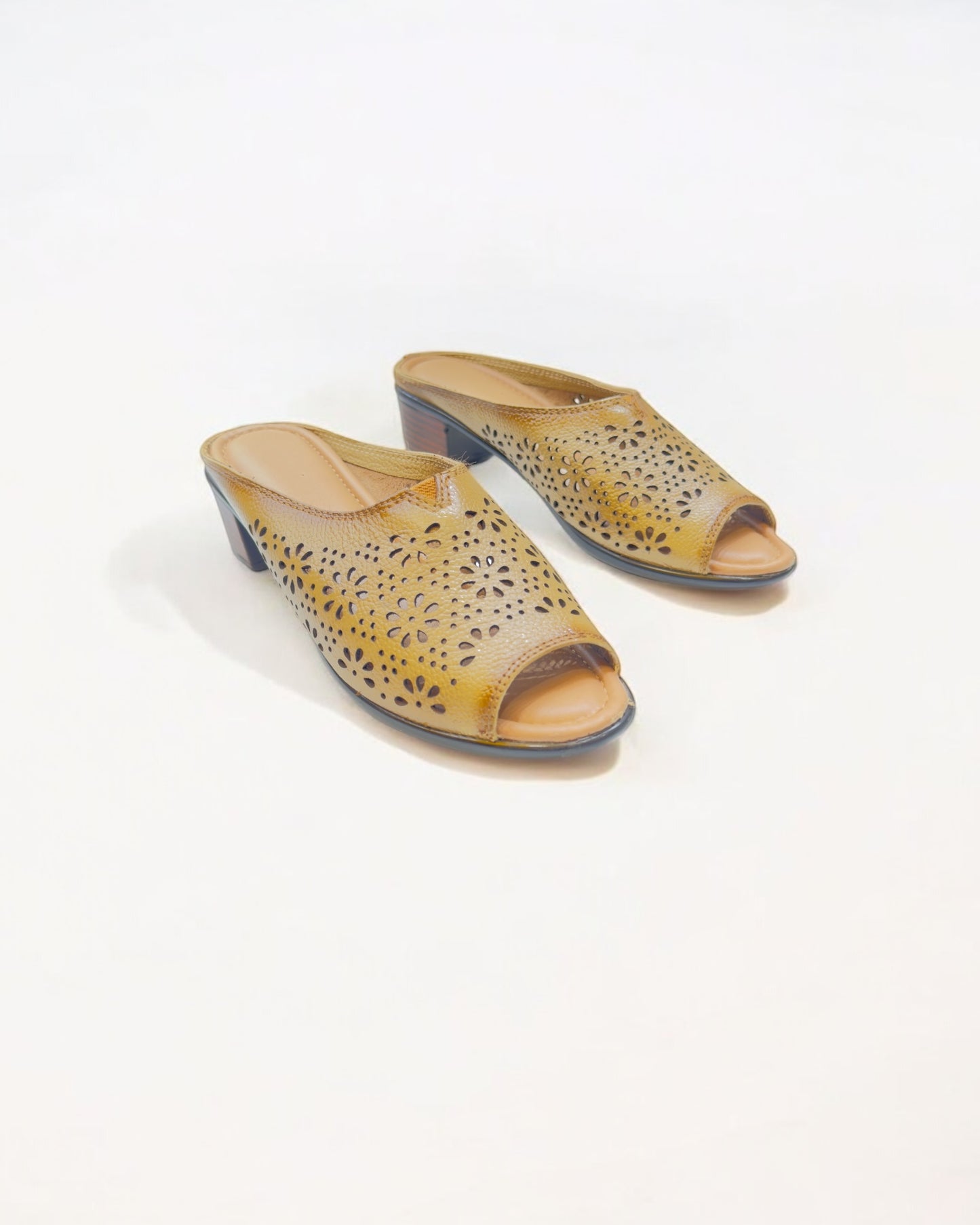 Women's Leather Mule Perforated Formal Peep Toe