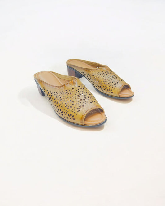 Women's Leather Mule Perforated Formal Peep Toe