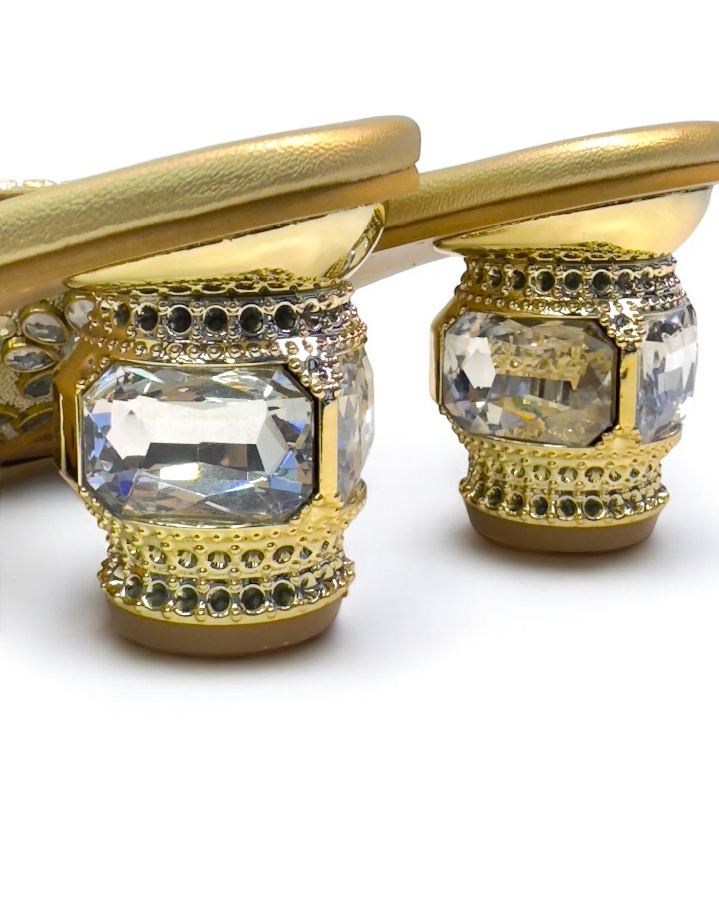 Women's Luxe Golden Antique Stone Women's Glass Kitten Heels – Elegant Footwear for Weddings, Receptions & Formal Event