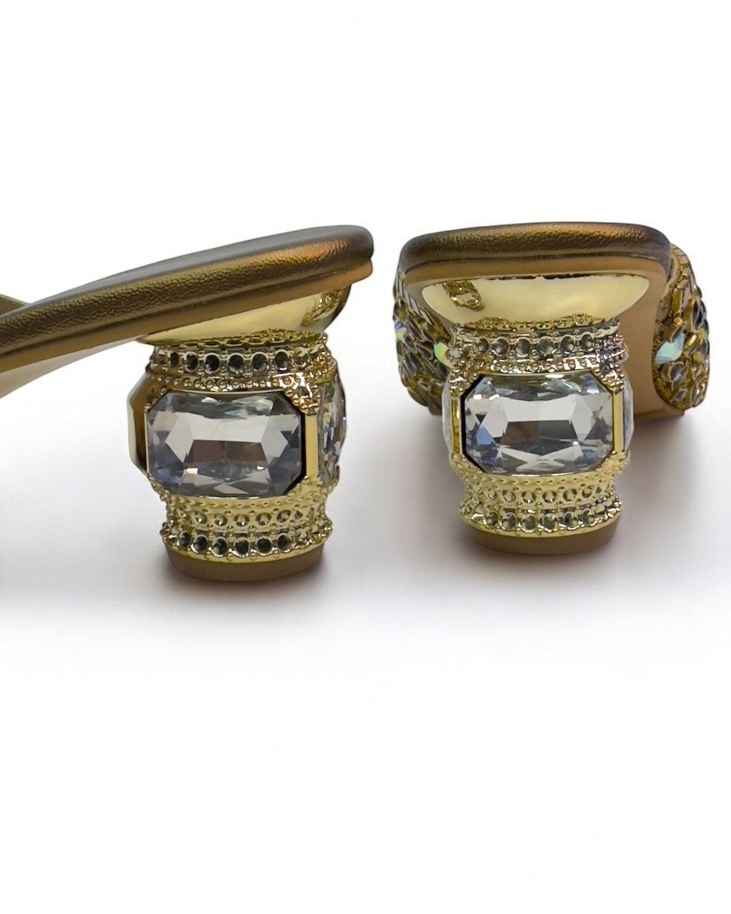 Women's Luxe Golden Antique Stone Women's Glass Kitten Heels – Elegant Footwear for Weddings, Receptions & Formal Event