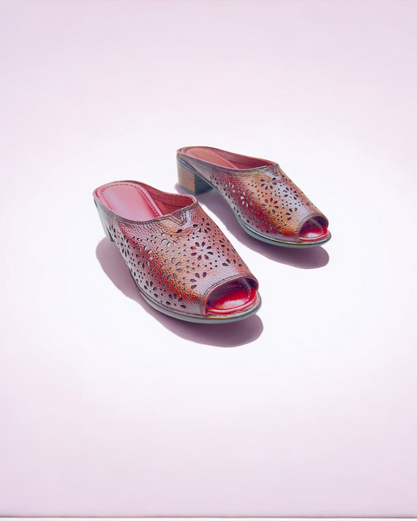 Women's Leather Mule Perforated Formal Peep Toe