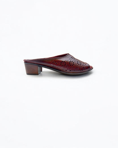 Women's Leather Mule Perforated Formal Peep Toe