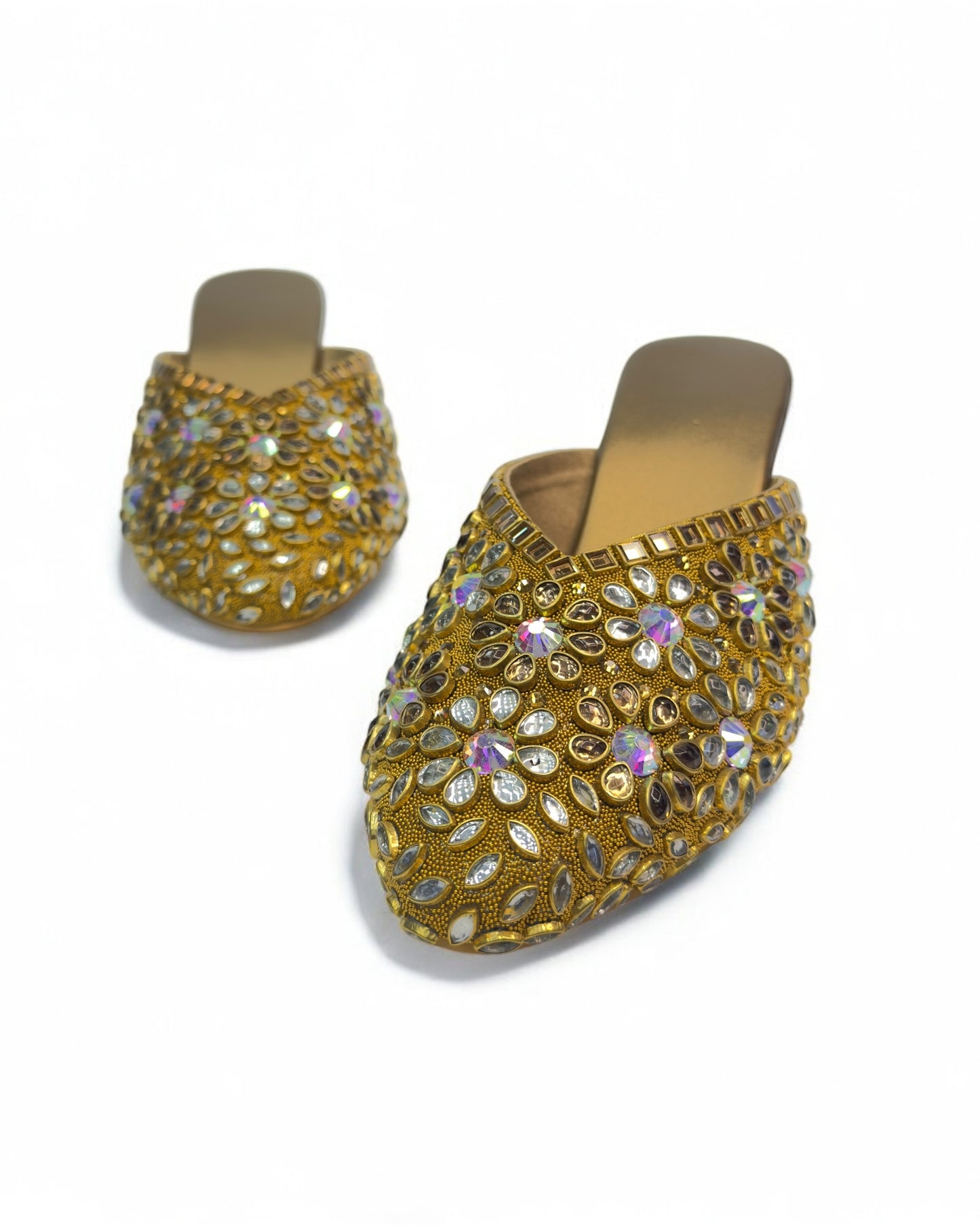 Women's Luxe Golden Antique Stone Women's Glass Kitten Heels – Elegant Footwear for Weddings, Receptions & Formal Event