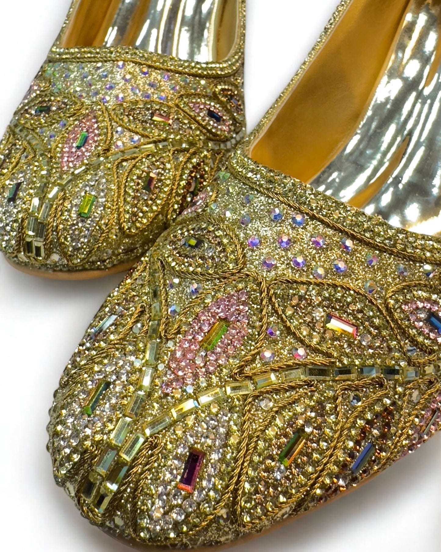Women's Golden Antique Stone Box Heels – Luxury Wedding, Reception, & Formal Occasion Footwear