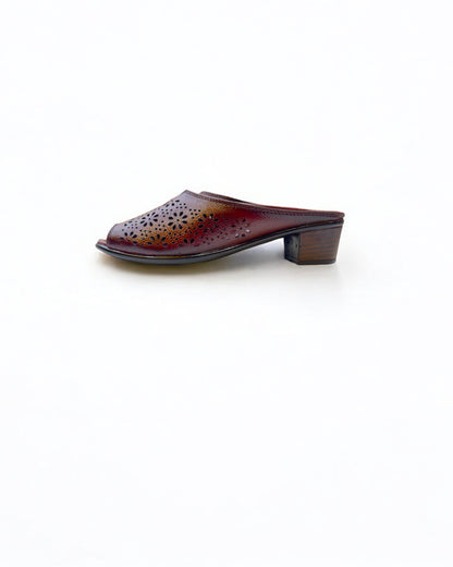 Women's Leather Mule Perforated Formal Peep Toe