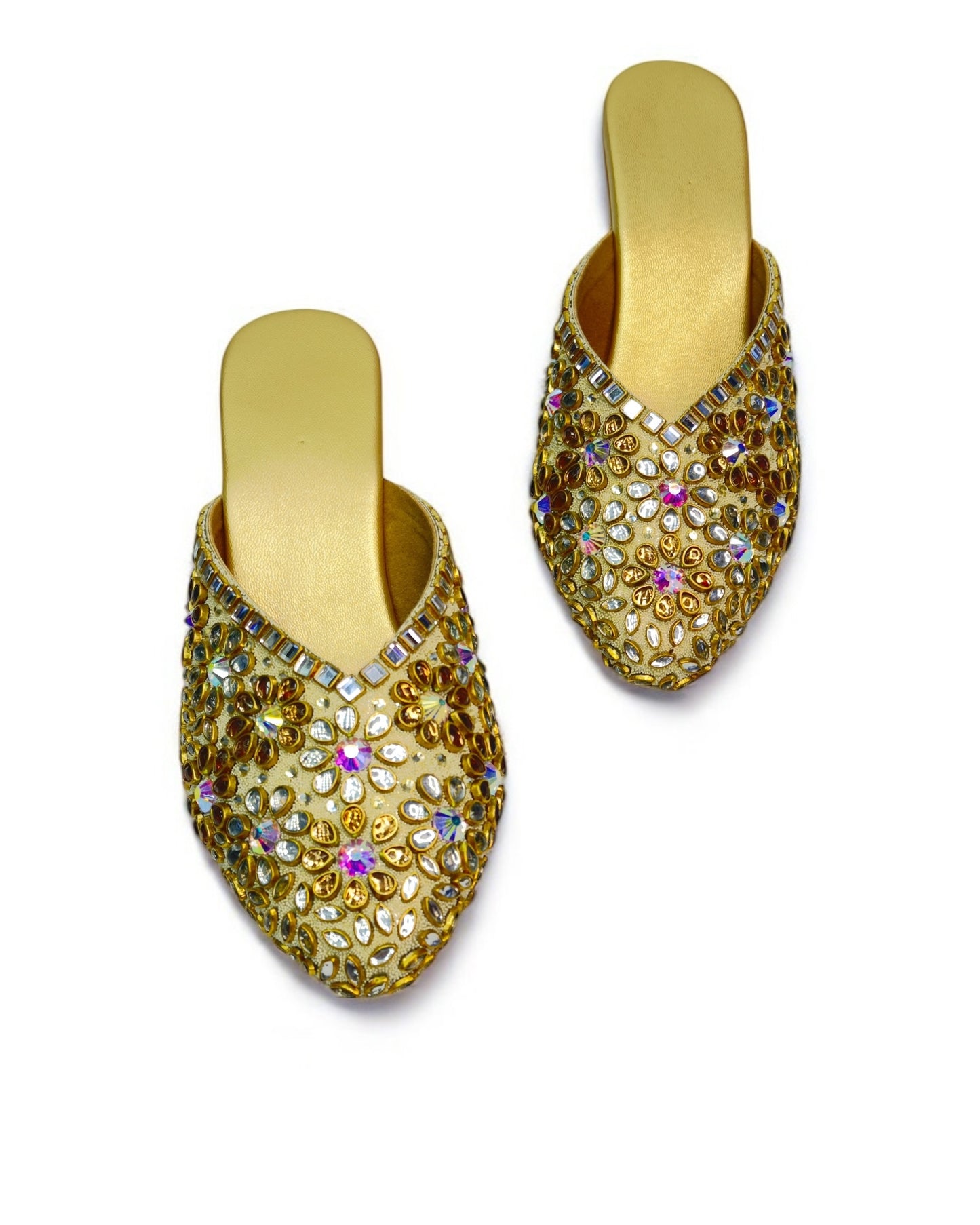 Women's Luxe Golden Antique Stone Women's Glass Kitten Heels – Elegant Footwear for Weddings, Receptions & Formal Event