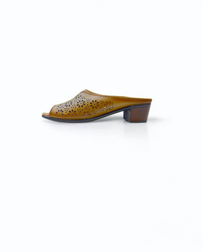 Women's Leather Mule Perforated Formal Peep Toe