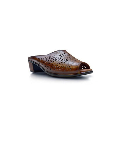 Women's Leather Mule Perforated Formal Peep Toe
