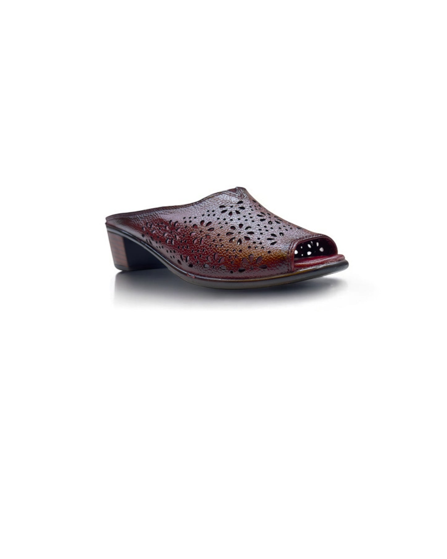 Women's Leather Mule Perforated Formal Peep Toe