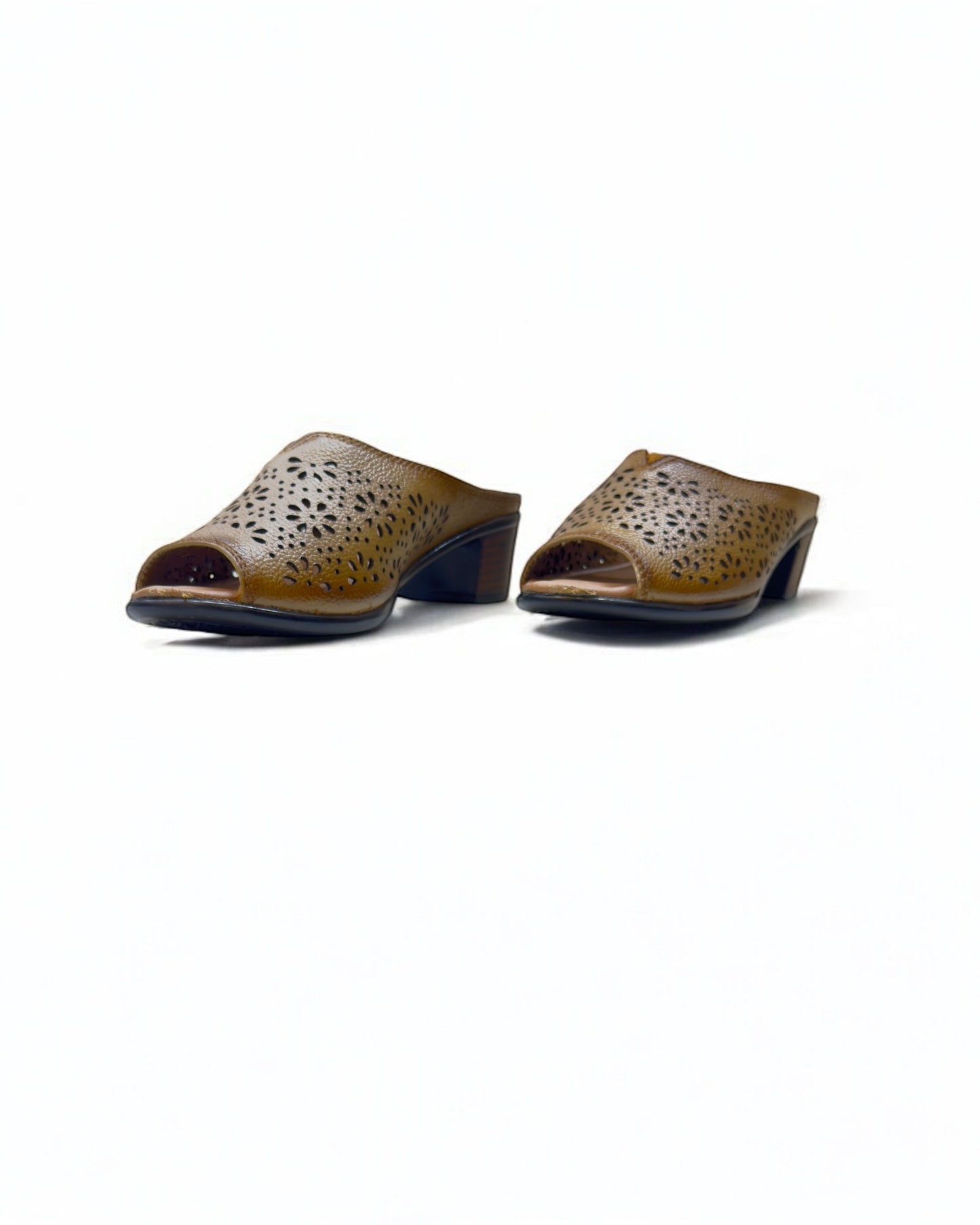 Women's Leather Mule Perforated Formal Peep Toe