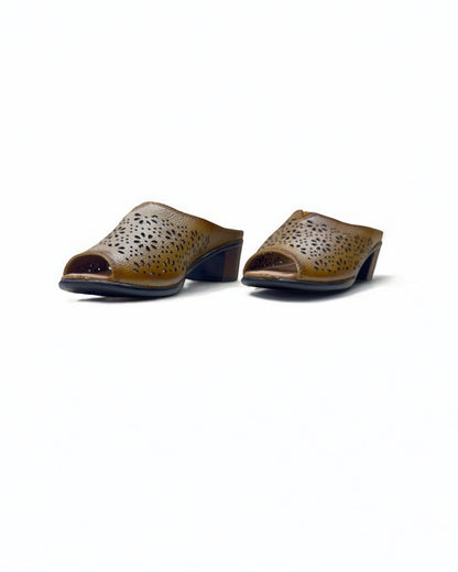 Women's Leather Mule Perforated Formal Peep Toe