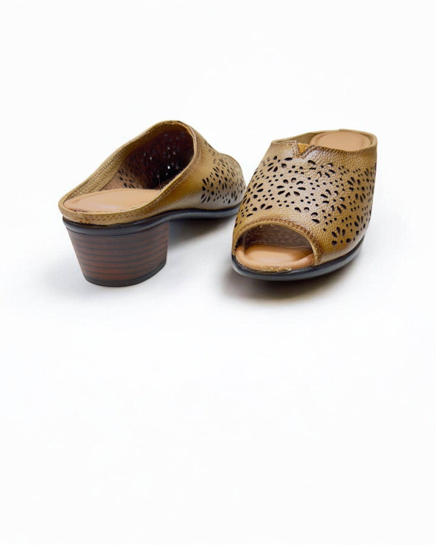 Women's Leather Mule Perforated Formal Peep Toe