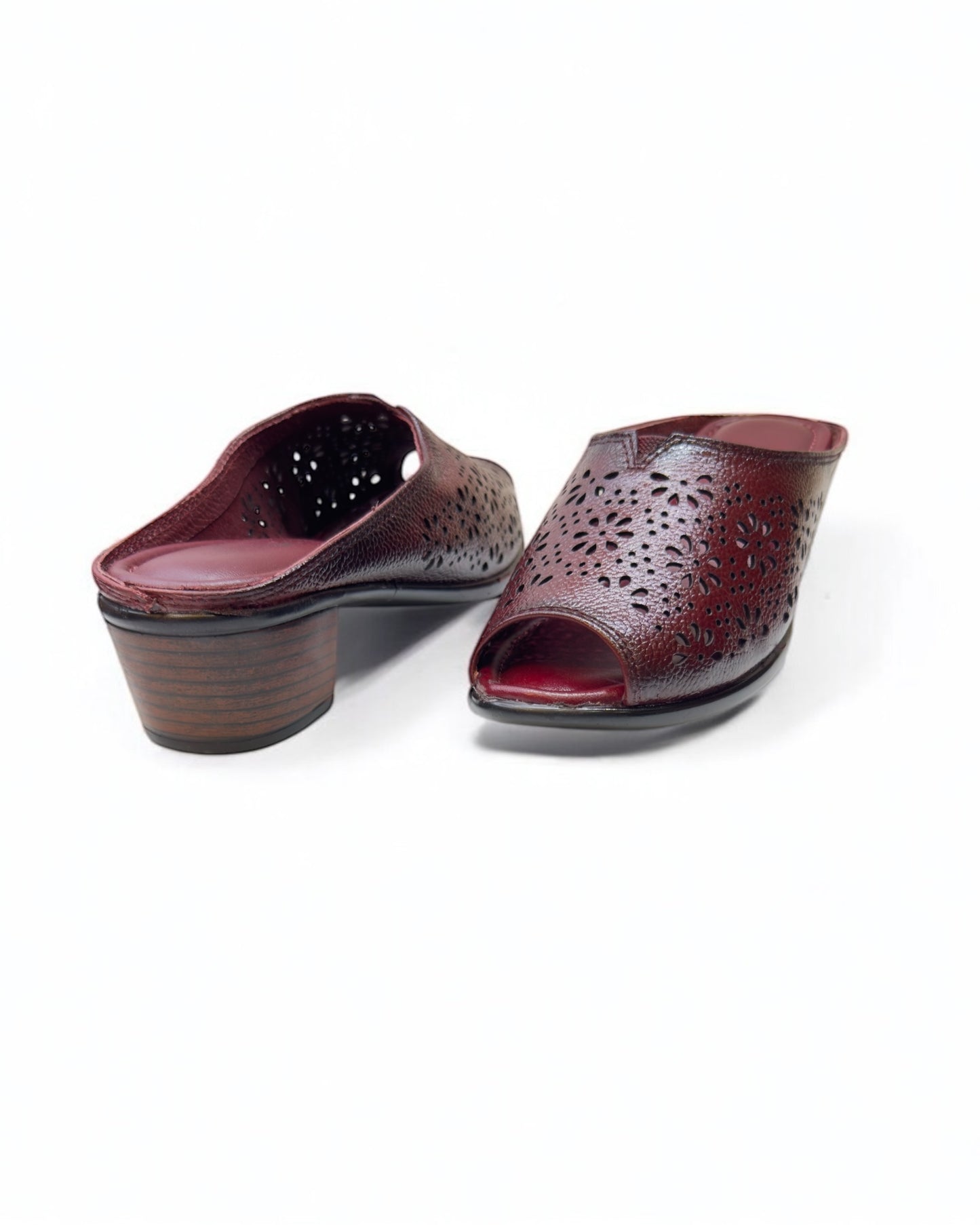 Women's Leather Mule Perforated Formal Peep Toe