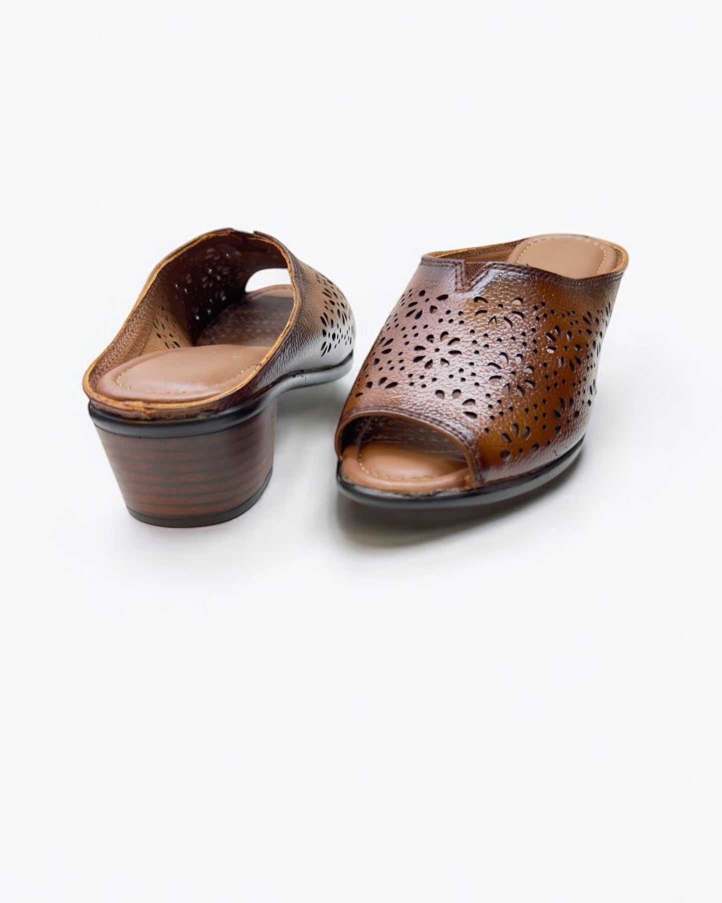 Women's Leather Mule Perforated Formal Peep Toe